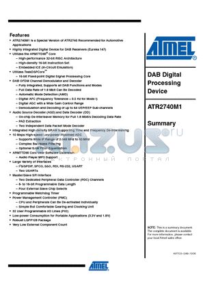 ATR2740M1 datasheet - DAB Digital Processing Device