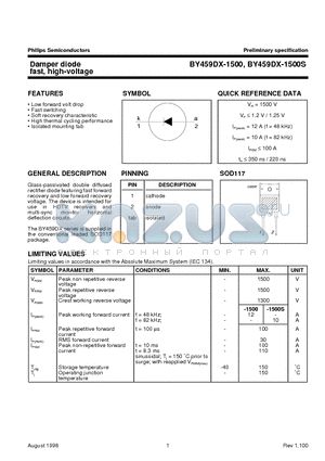 BY459DX-1500 datasheet - Damper diode fast, high-voltage