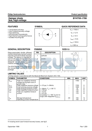 BY479X-1700 datasheet - Damper diode fast, high-voltage