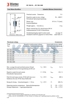 BY500 datasheet - Fast Silicon Rectifiers