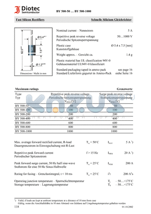 BY500-100 datasheet - Fast Silicon Rectifiers