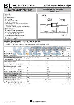 BY500-1000 datasheet - FAST RECOVERY RECTIFIER