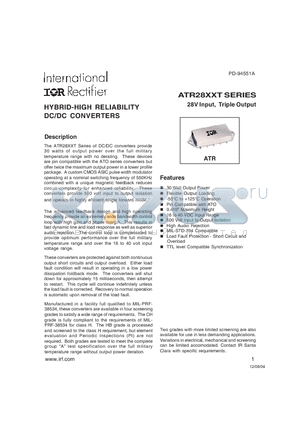 ATR2812DF/HB datasheet - ADVANCED ANALOG HYBRID-HIGH RELIABILITY DC/DC CONVERTERS