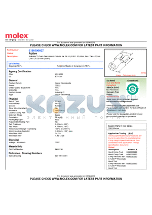 BB-8138 datasheet - Avikrimp Quick Disconnect, Female, for 14-16 (2.00-1.30) Wire, Box, Tab 4.75mm(.187