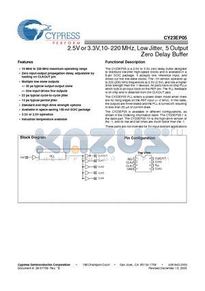 CY23EP05 datasheet - 2.5V or 3.3V,10- 220 MHz, Low Jitter, 5 Output Zero Delay Buffer
