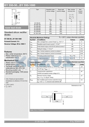 BY550-50 datasheet - Standard silicon rectifier diodes