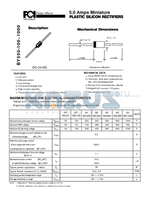 BY550-50 datasheet - 5.0 Amps Miniature PLASTIC SILICON RECTIFIERS Diffused junction