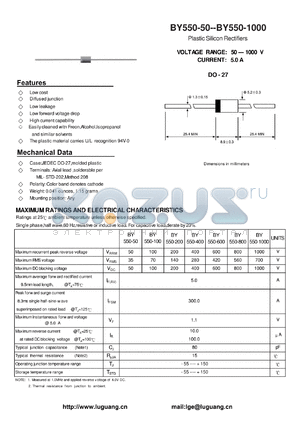 BY550-1000 datasheet - Plastic Silicon Rectifiers