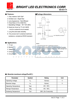 BB-B5174 datasheet - GaP /GaP Bright Red TTL & C-MOS circuit no external circuit needed