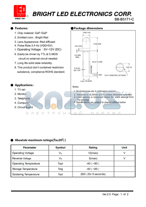 BB-B5171-C datasheet - GaP /GaP Bright Red TTL & C-MOS circuit no external circuit needed
