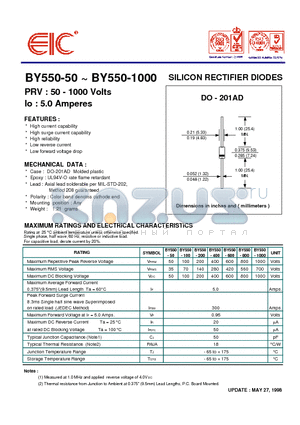 BY550-800 datasheet - SILICON RECTIFIER DIODES