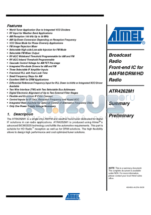 ATR4262M1 datasheet - Broadcast Radio Front-end IC for AM/FM/DRM/HD Radio