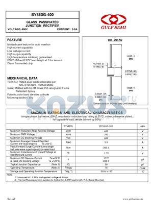 BY550G-20S datasheet - GLASS PASSIVATED JUNCTION RECTIFIER VOLTAGE: 400V CURRENT: 5.0A