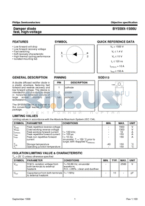 BY559X-1500U datasheet - Damper diode ultra fast, high-voltage