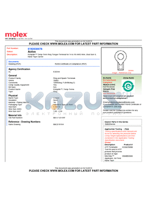 BB-U-123-06T datasheet - Krimptite Temp-Term Ring Tongue Terminal for 14 to 16 AWG Wire, Stud Size 6,Mylar Tape Carrier