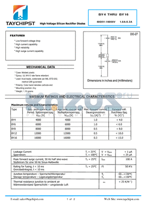 BY6 datasheet - High Voltage Silicon Rectifier Diodes