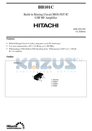 BB101C datasheet - Build in Biasing Circuit MOS FET IC UHF RF Amplifier