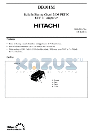 BB101M datasheet - Build in Biasing Circuit MOS FET IC UHF RF Amplifier