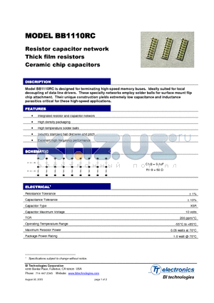 BB1110RC13 datasheet - Resistor capacitor network Thick film resistors Ceramic chip capacitors