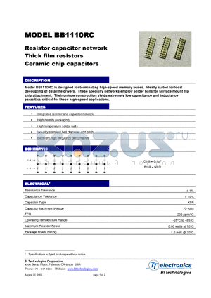 BB1110RC7 datasheet - Resistor capacitor network Thick film resistors Ceramic chip capacitors