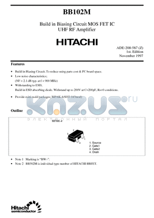 BB102M datasheet - Build in Biasing Circuit MOS FET IC UHF RF Amplifier