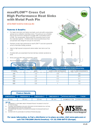 ATS-1040-C2-R0_DS datasheet - maxiFLOW Cross Cut High Performance Heat Sinks with Metal Push Pin