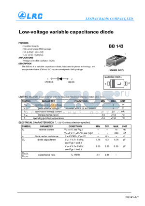 BB143 datasheet - Low-voltage variable capacitance diode