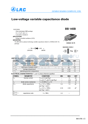 BB145B datasheet - Low-voltage variable capacitance diode