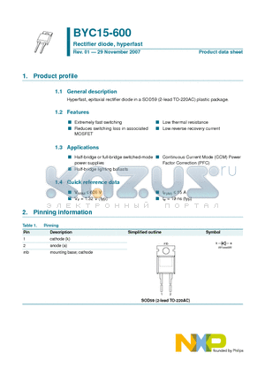 BYC15-600 datasheet - Rectifier diode, hyperfast