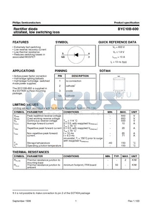 BYC10B-600 datasheet - Rectifier diode ultrafast, low switching loss