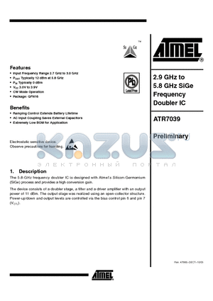 ATR7039 datasheet - 2.9 GHz to 5.8 GHz SiGe Frequency Doubler IC