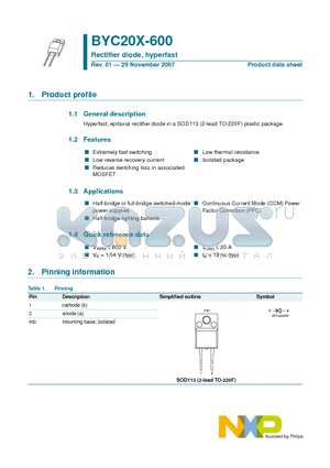 BYC20X-600 datasheet - Rectifier diode, hyperfast