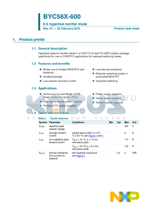 BYC58X-600 datasheet - 8 A hyperfast rectifier diode