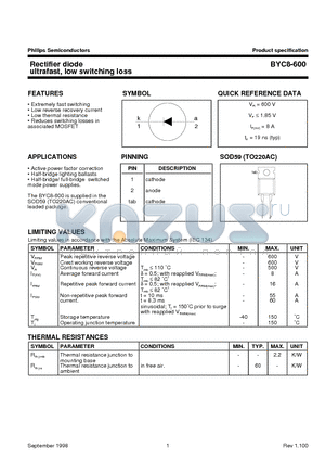 BYC8-600 datasheet - Rectifier diode ultrafast, low switching loss