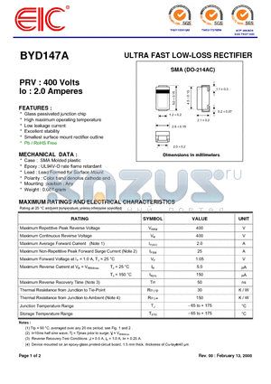 BYD147A datasheet - ULTRA FAST LOW-LOSS RECTIFIER