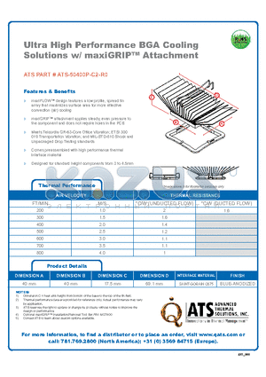 ATS-50400P-C2-R0 datasheet - Ultra High Performance BGA Cooling
