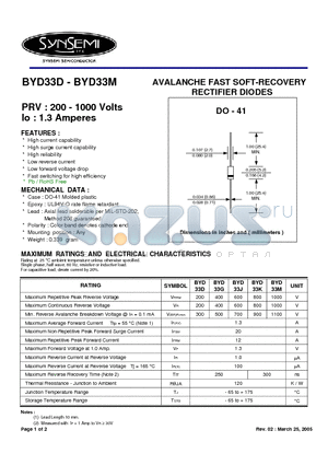 BYD33G datasheet - AVALANCHE FAST SOFT-RECOVERY RECTIFIER DIODES