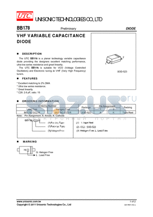 BB178G-CC2-R datasheet - VHF VARIABLE CAPACITANCE DIODE