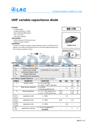 BB179 datasheet - UHF variable capacitance diode