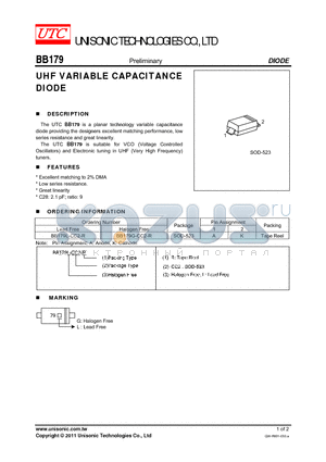 BB179 datasheet - UHF VARIABLE CAPACITANCE DIODE