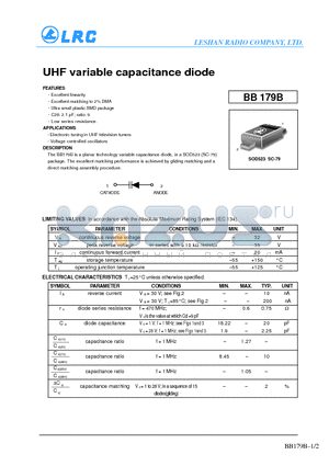 BB179B datasheet - UHF variable capacitance diode