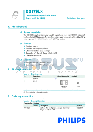 BB179LX datasheet - UHF variable capacitance diode