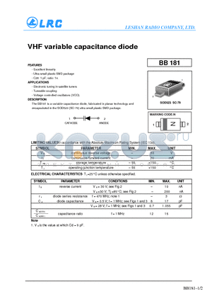 BB181 datasheet - VHF variable capacitance diode