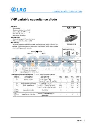 BB187 datasheet - VHF variable capacitance diode