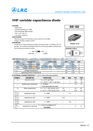 BB182 datasheet - VHF variable capacitance diode