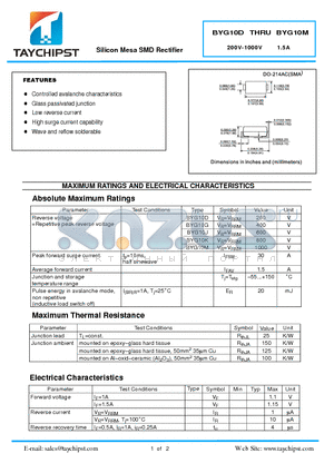 BYG10G datasheet - Silicon Mesa SMD Rectifier