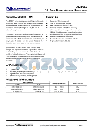 CM2576SCN263 datasheet - 3A STEP DOWN VOLTAGE REGULATOR