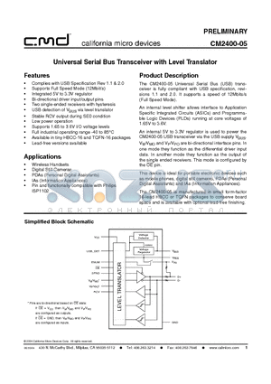 CM2400-05HA datasheet - Universal Serial Bus Transceiver with Level Translator
