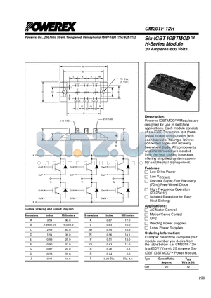 CM20TF-12H datasheet - Six-IGBT IGBTMOD 20 Amperes/600 Volts