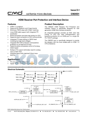 CM2031 datasheet - HDMI Receiver Port Protection and Interface Device